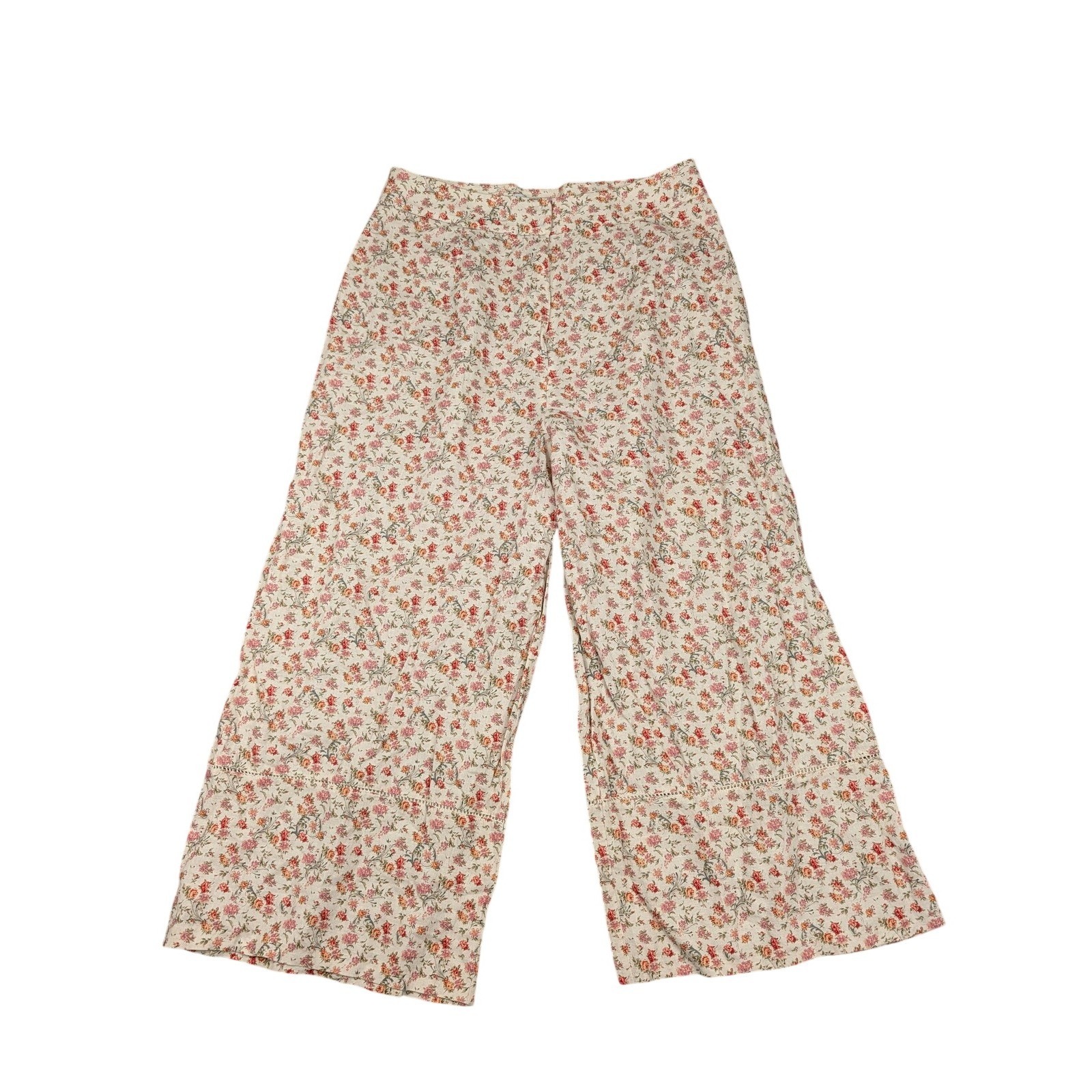 Lug Von Siga Pants Womens 42 White Floral Linen Wide Leg Lace Casual Summer